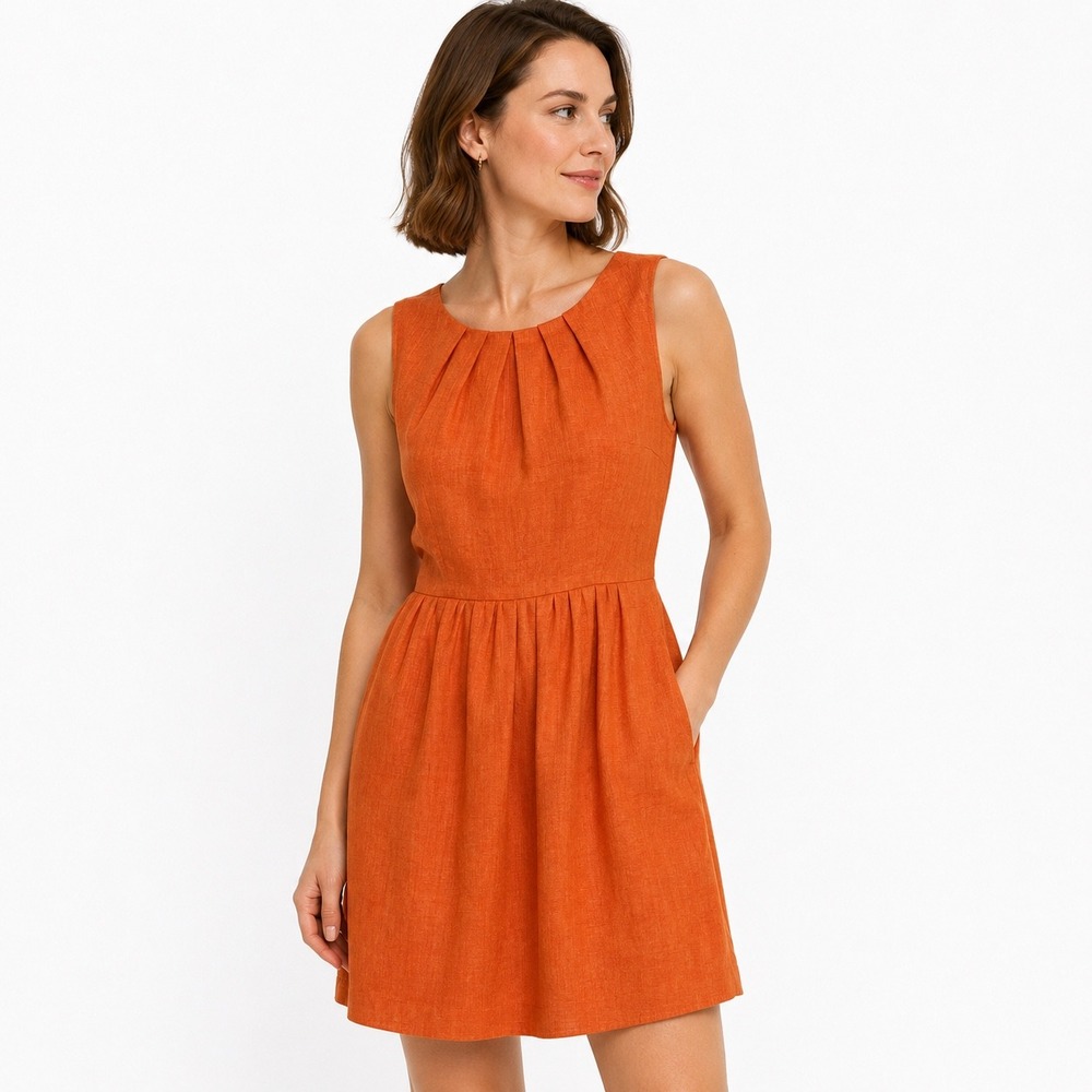 Ellen Tracy Orange Linen Blend Sleeveless Fit & Flare Dress Size‎ 2